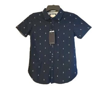 Cactus Boys Navy Blue Anchor Nautical Sailor Button Front Shirt Boys Size 9-10